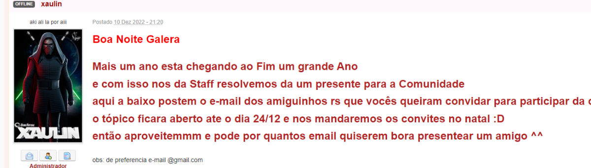 Usina Virtual está distribuindo convites neste natal! Garanta o teu!